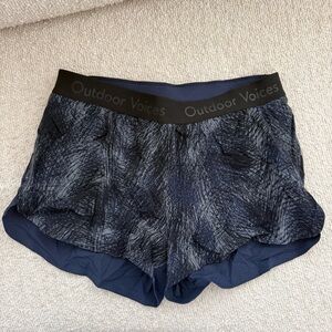 Outdoor Voices Navy and Charcoal Printed Running Shorts, Size M